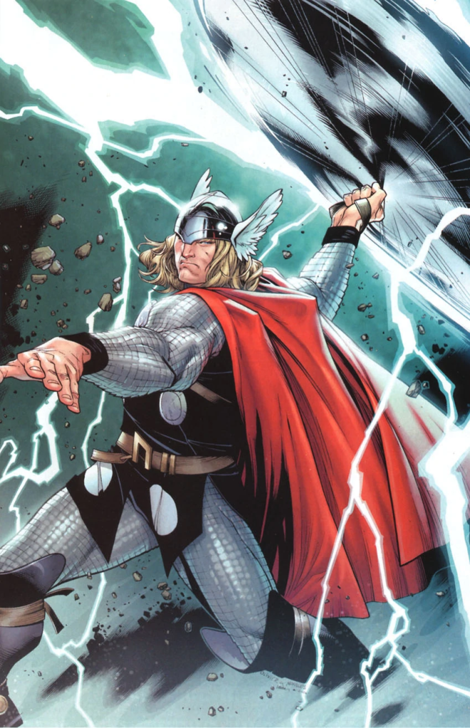 Thor Dios del Trueno blandiendo su martillo el Mjolnir